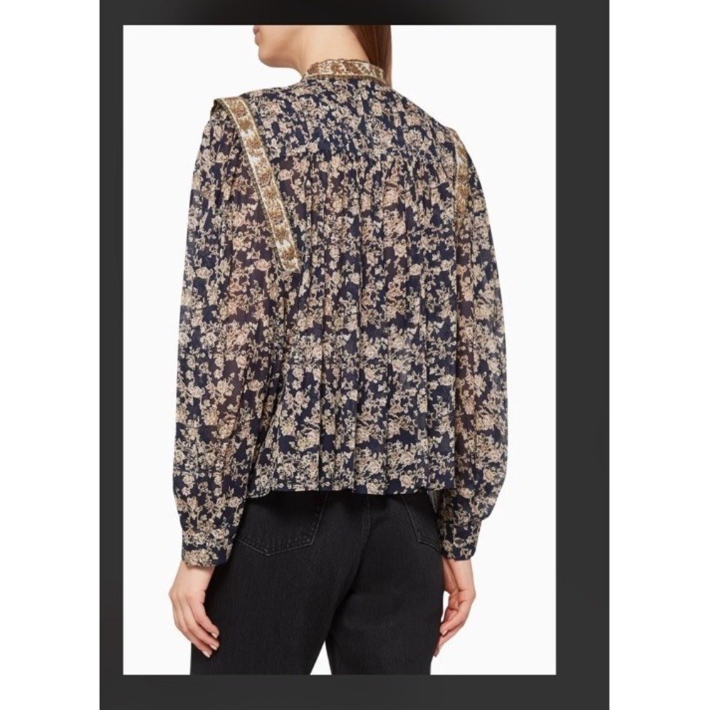 Isabel Marant Étoile Vega Top Size 36 Navy Floral High Neck Cotton Blouse - Picture 12 of 13